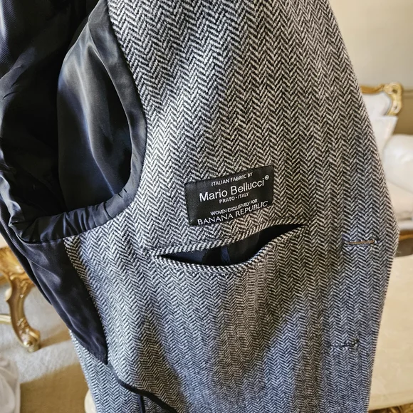Grey Herringbone Men’s Wool CoatItalian Fabric by Mario Bellucci